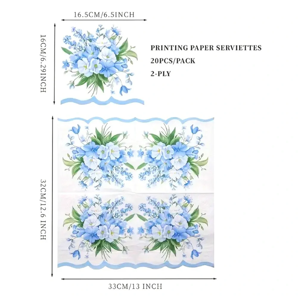 Floral Blue and White Bouquet Decorative Die Cut Napkin, 20ct